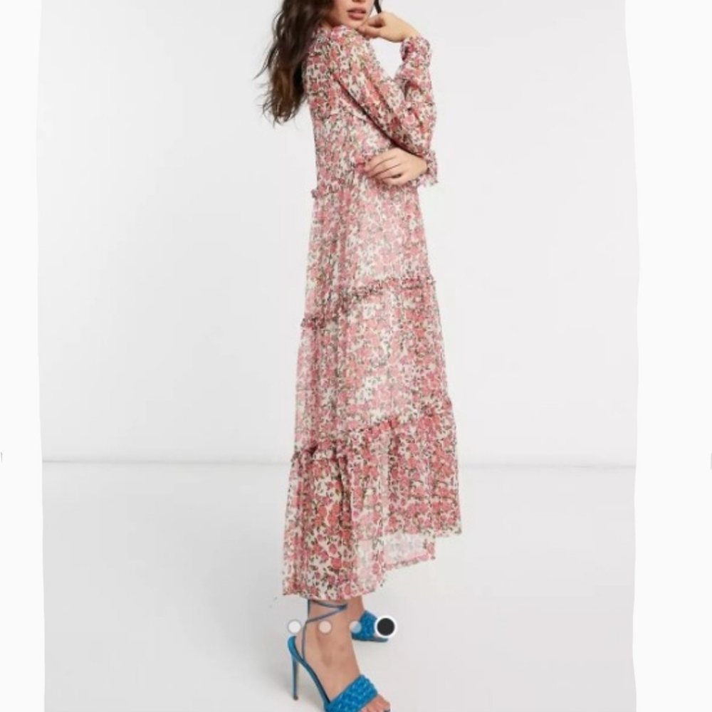 ASOS Neon Rose Oversized Midi Smocked Dress